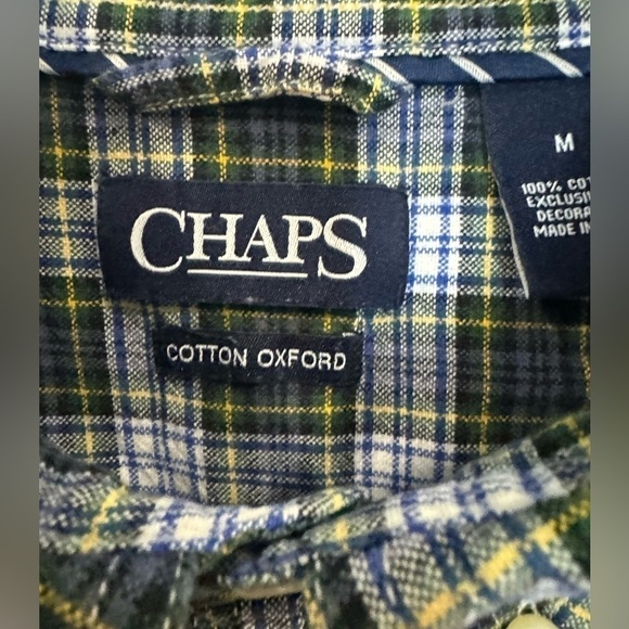 Chaps Men Button Down Classic Oxford Shirt 100% Cotton Blue White Size Medium - Picture 3 of 7